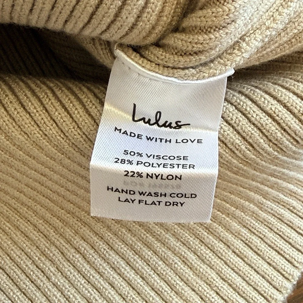 Lulus‎ Curated Forecast Sweater Top XS Beige Ribbed Mock Neck Stretch